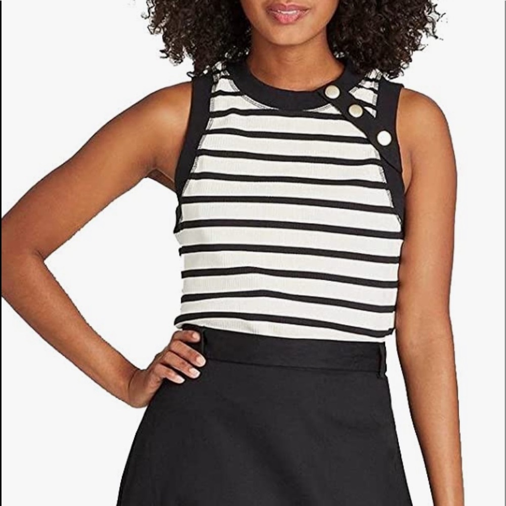 Who What Wear Women's Striped Button Shoulder Tank Top M